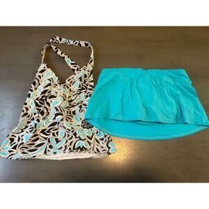 blue black tankini skirt LANDS END  two piece swimsuit bikini size 6